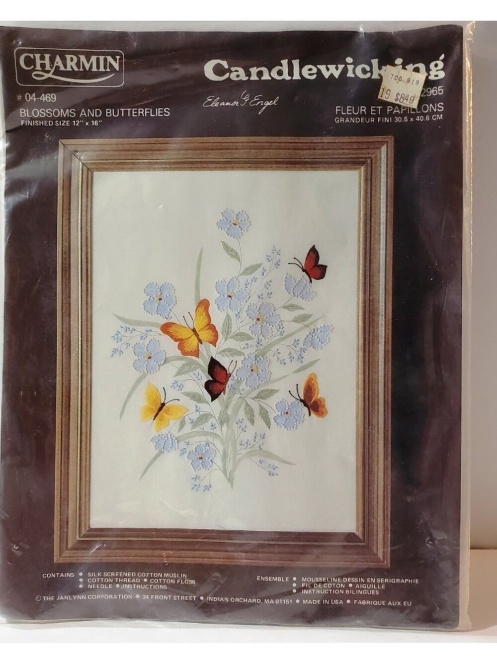 Charmin BLOSSOMS & BUTTERFLIES embroidery Candlewicking Craft Kit SEALED Janlynn